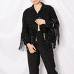 Lapel Pocket Heavy Industry Sequins Tassel  Loose Ripped Denim Jacket Women