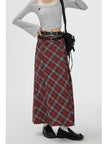 Retro Plaid High Waist student maxi Skirt