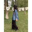 Plus Size Denim Jacket – Loose Fit Lapel Style in Denim Blue