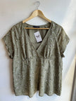 Vintage Sage Blossom Embroidered Top | Size 16