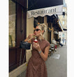 Retro Printed High Waist Maxi Dress – Sleeveless Crew Neck Floor-Length Dress for Women