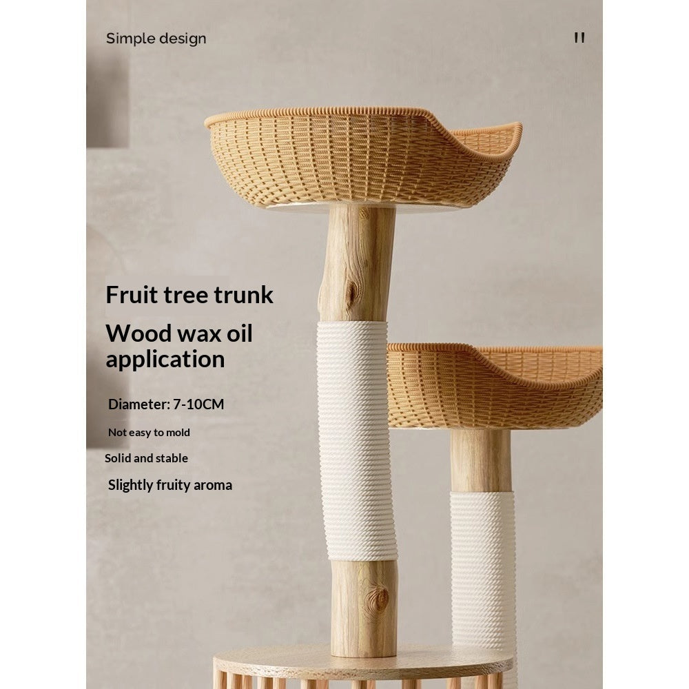 Solid Wood Cat Tree, Climbing Frame & Cat Bed All-in-One – Sisal Cat Tower