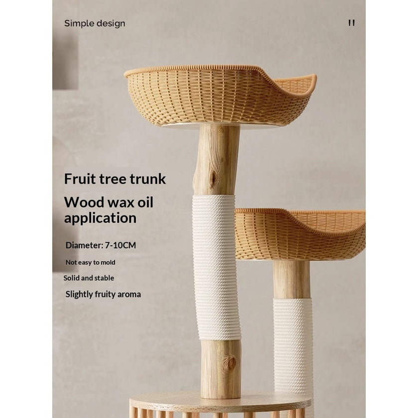 Solid Wood Cat Tree, Climbing Frame & Cat Bed All-in-One – Sisal Cat Tower