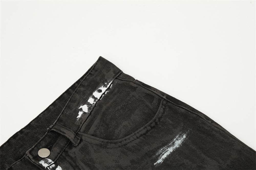 Punk Waste Soil Distressed Men Denim jeans pant Straight-leg Trousers