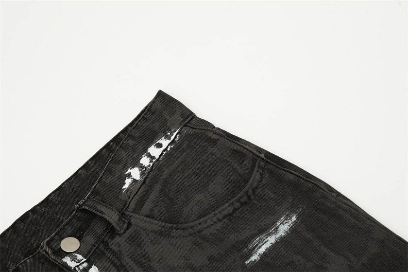 Punk Waste Soil Distressed Men Denim jeans pant Straight-leg Trousers