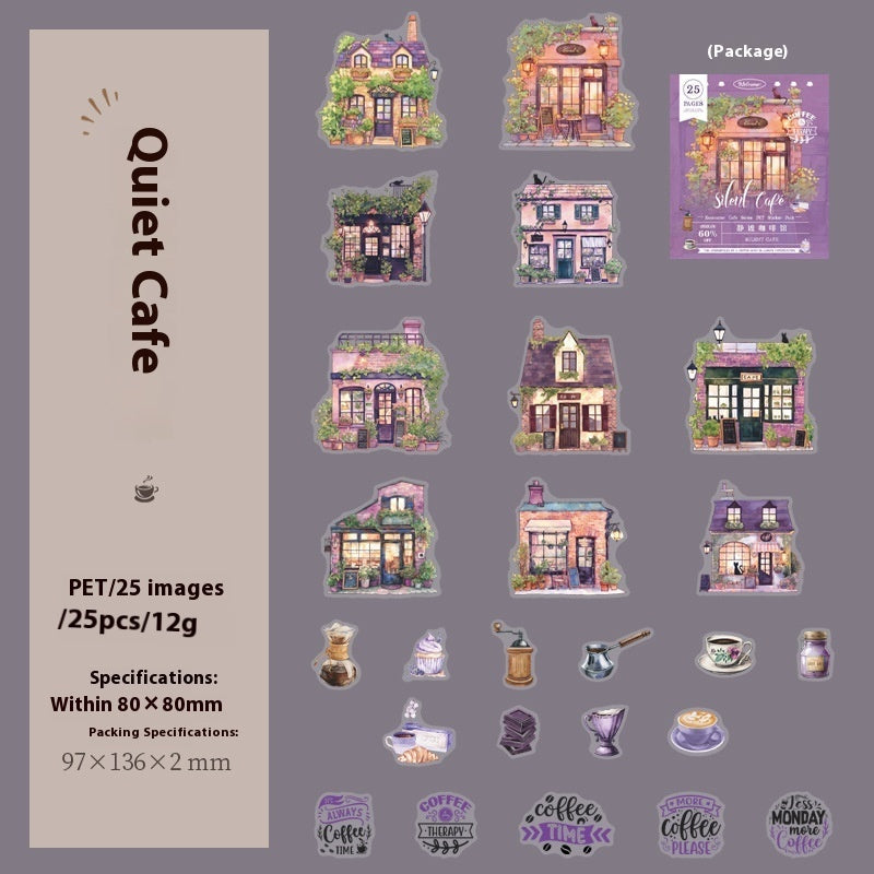 Cafe Series PET Decorative Sticker Pack – Retro Coffee Shop Journal & Scrapbook Stickers (25 pcs)