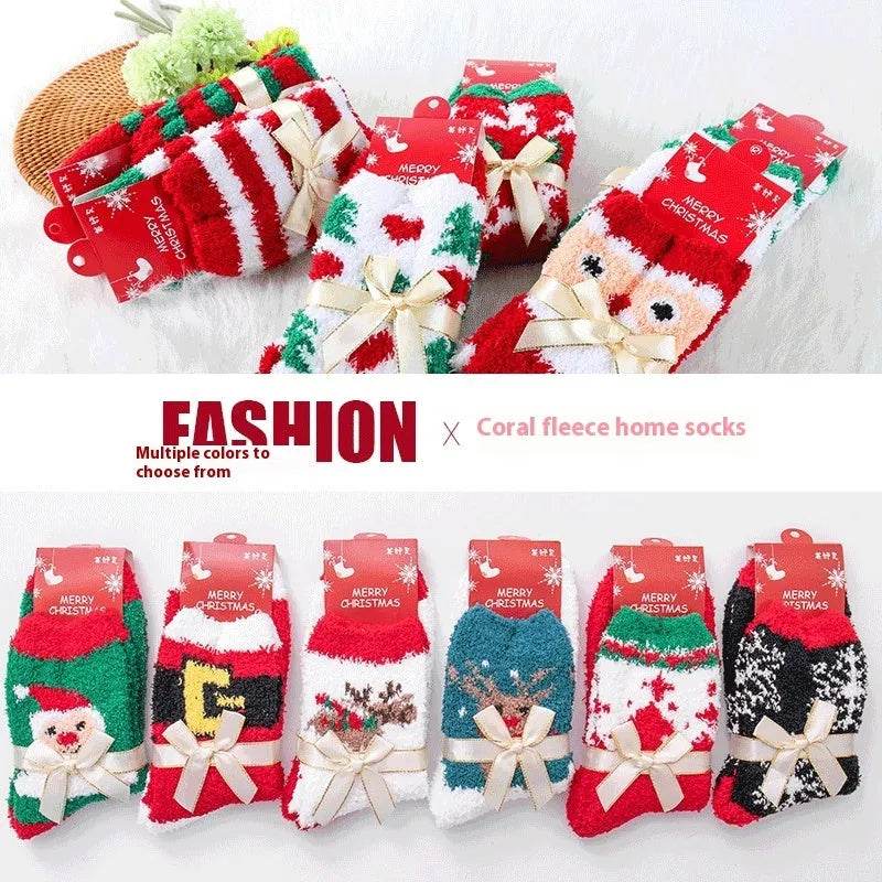 Winter Christmas Stockings Women's Thickened Bow Long Tube Fleece-lined