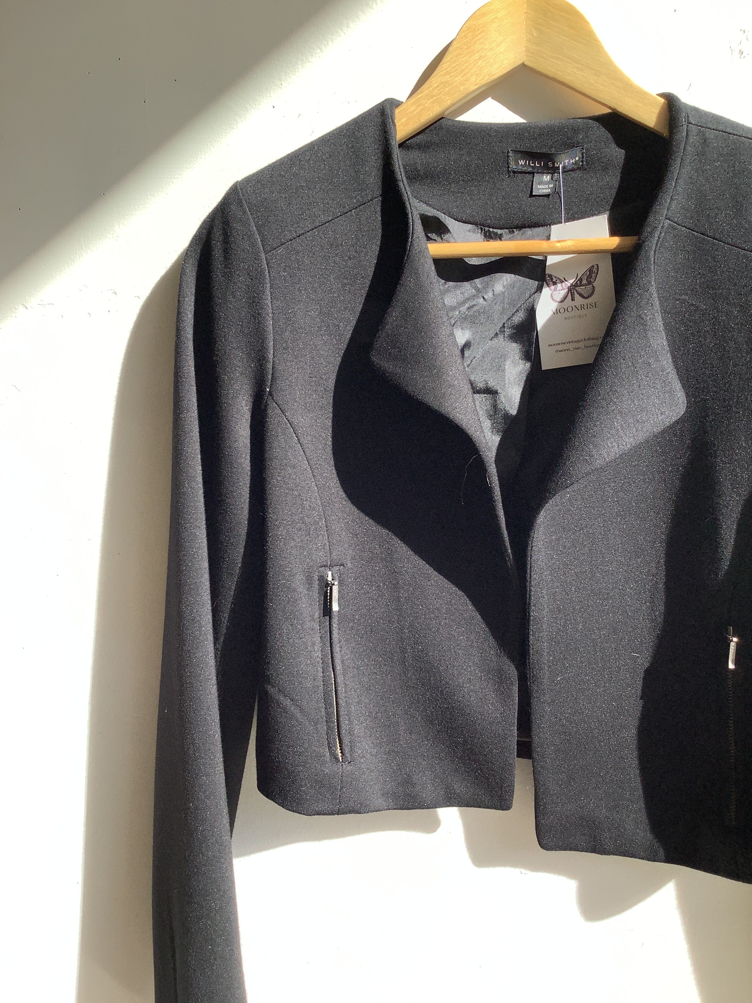 Willi Smith Cropped Black Blazer W/ Zip Pockets
