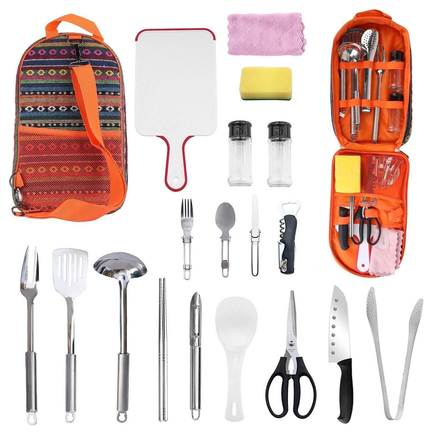 Camping Cooking Utensil Kit 19Pcs Portable Picnic Cookware Outdoor Kitchen Equipment Gear Campfire Barbecue Appliances With Storage Bag