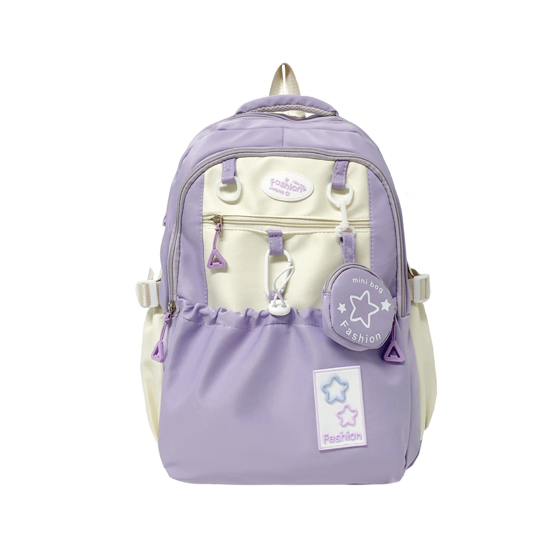 Kawaii Star Patch School Backpack for Girls – Large Capacity Nylon Bag