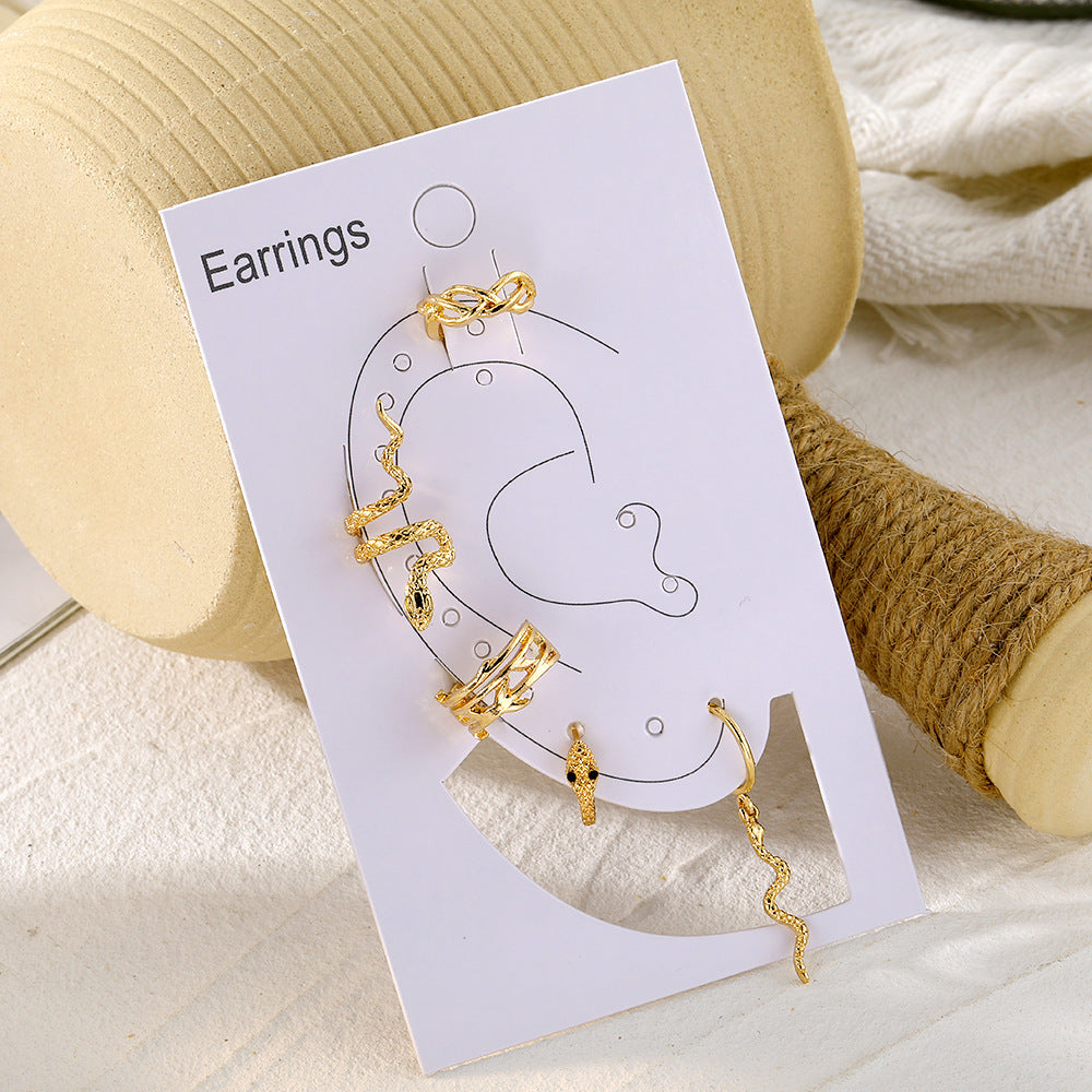Gold Snake Ear Cuff Set – 4-Piece No-Piercing Ear Clips for Women