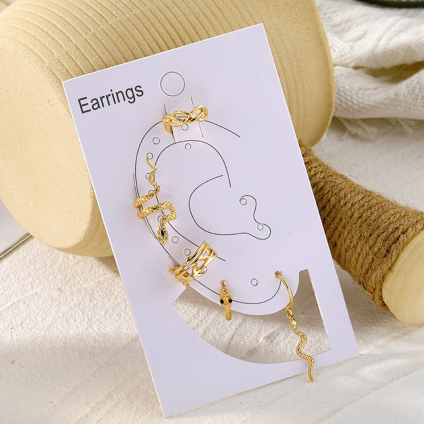 Gold Snake Ear Cuff Set – 4-Piece No-Piercing Ear Clips for Women