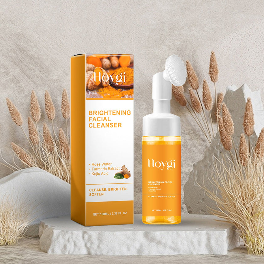 Hoygi Turmeric Brightening Facial Cleanser with Brush – Rose Water, Kojic Acid, 100ml