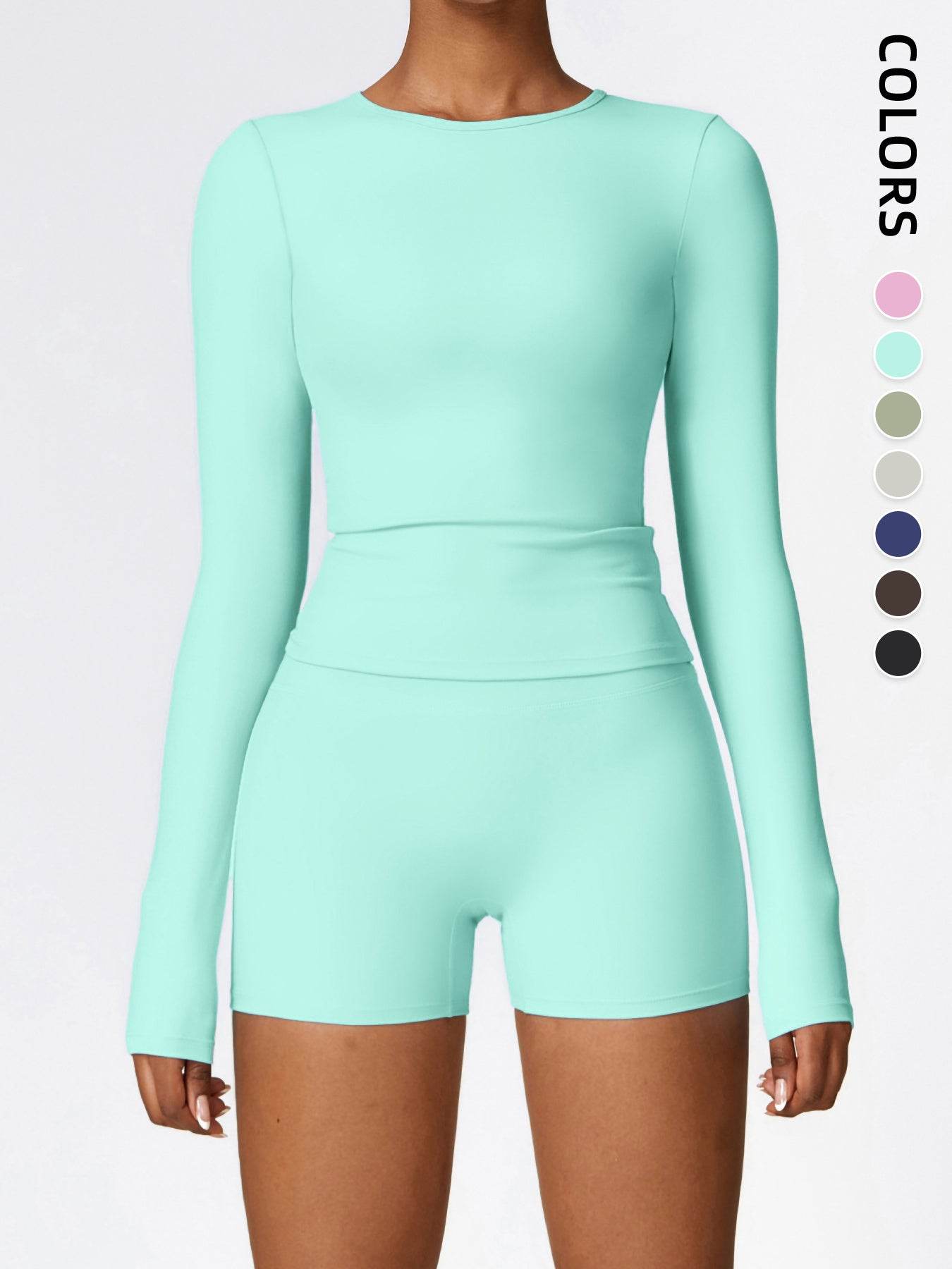 Women's Four Seasons Sports Suit, Women's Long Sleeve Round Neck Sports T-shirt And High Waist Tight Shorts Yoga Suit.