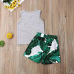Gray Letters Vest Green Leaf Shorts Suit Casual two piece for boys