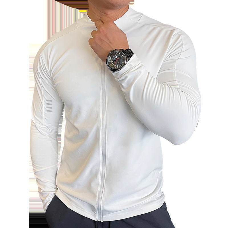 Muscle Fit Long Sleeve Zip Up Quick Drying Sport Workout Gym T-shirt for Men