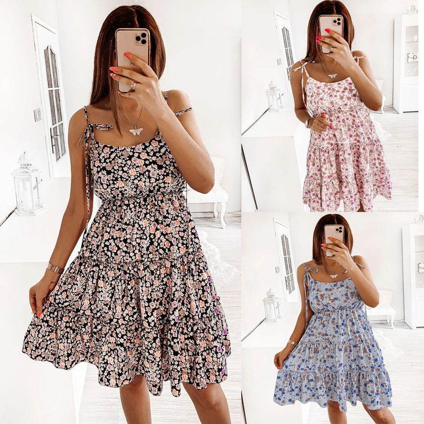 European And American Spring And Summer Small Floral Digital Printing Slip Dress