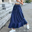 Ladies Fashion Casual Ruffled Blue Denim Maxi Skirt Women