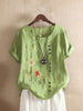 Women's Casual Printed Cotton Linen Short Sleeve Blouse Top
