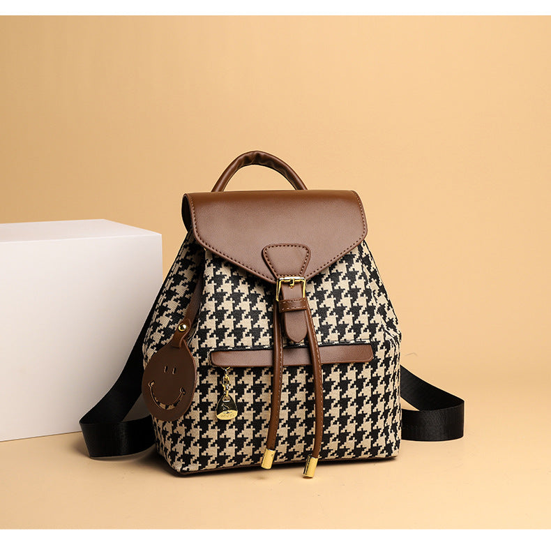 Women's Quilted PU Leather Backpack – Stylish Bucket Bag | Black, Black with Brown, Ostrich Khaki