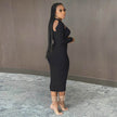 Chic V-neck Long Sleeve  Midi  Party Club Bodycon Pencil Dress