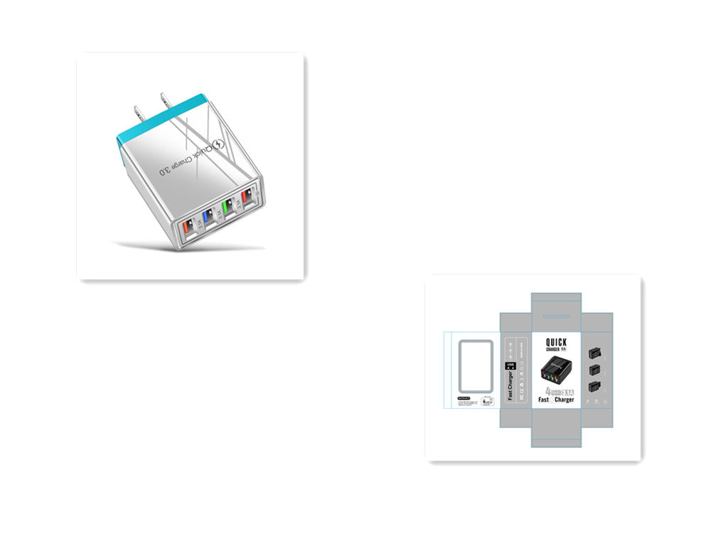4-Port USB Wall Charger with Quick Charge 3.0 – EU, UK & US Plug | Multi-Colour