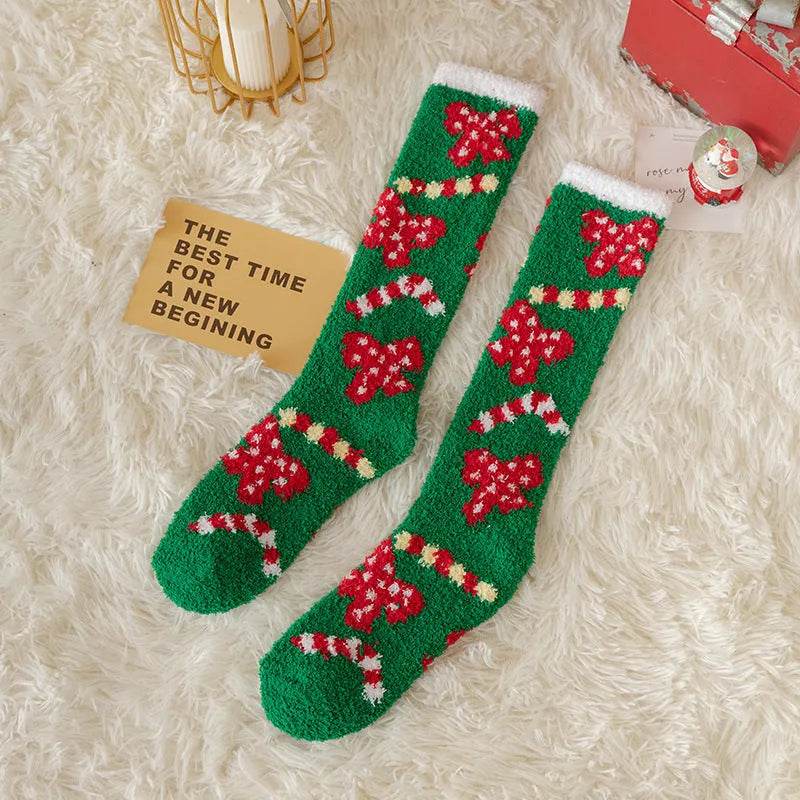 Coral Fleece Stockings Cartoon Thermal Christmas Room Socks
