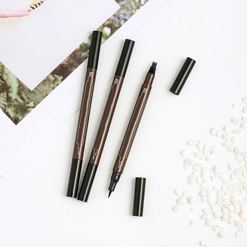 Double-Tip 2-in-1 Eyebrow Pencil & Eyeliner – 4-Fork Liquid Brow + Precision Liner