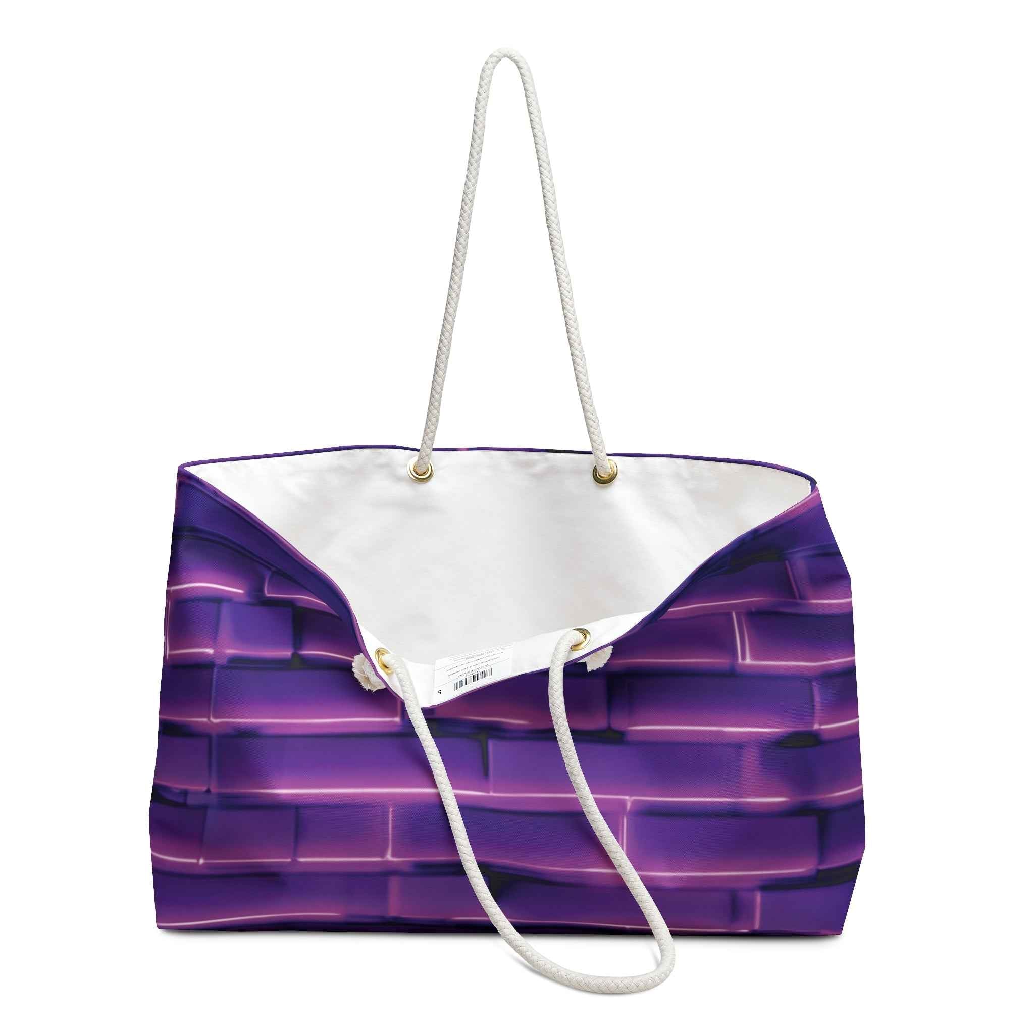Purple Brick Pattern Weekender Bag | Gradient Brick, Large Tote Bag