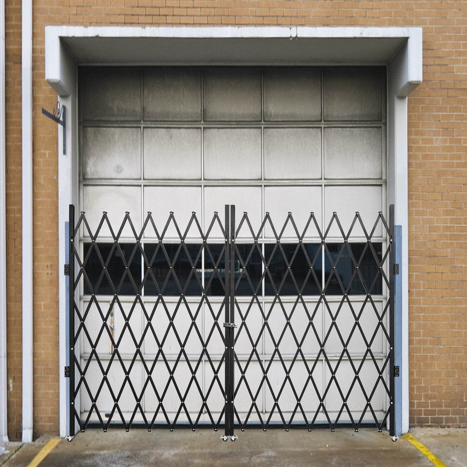 Double Folding Security Gate, 5.1 H X 10.2 W Folding Door Gate, Steel Accordion Security Gate, Flexible Expanding Security Gate, 360 Rolling Barricade Gate, Scissor Gate Or Door With Keys