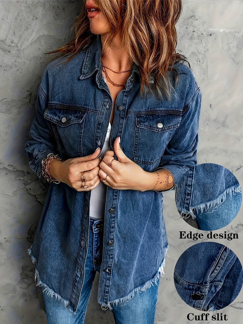 Denim Jacket – Retro Washed Casual Style for Women