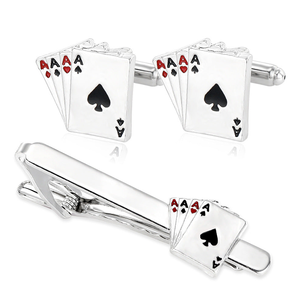 Men's Poker Cufflinks & Tie Clip Set – Alloy Business Shirt Cufflinks | Canada & USA