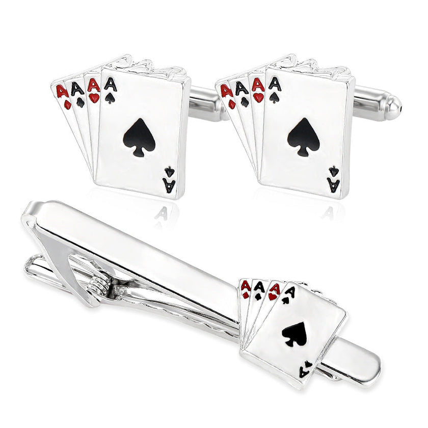 Men's Poker Cufflinks & Tie Clip Set – Alloy Business Shirt Cufflinks | Canada & USA