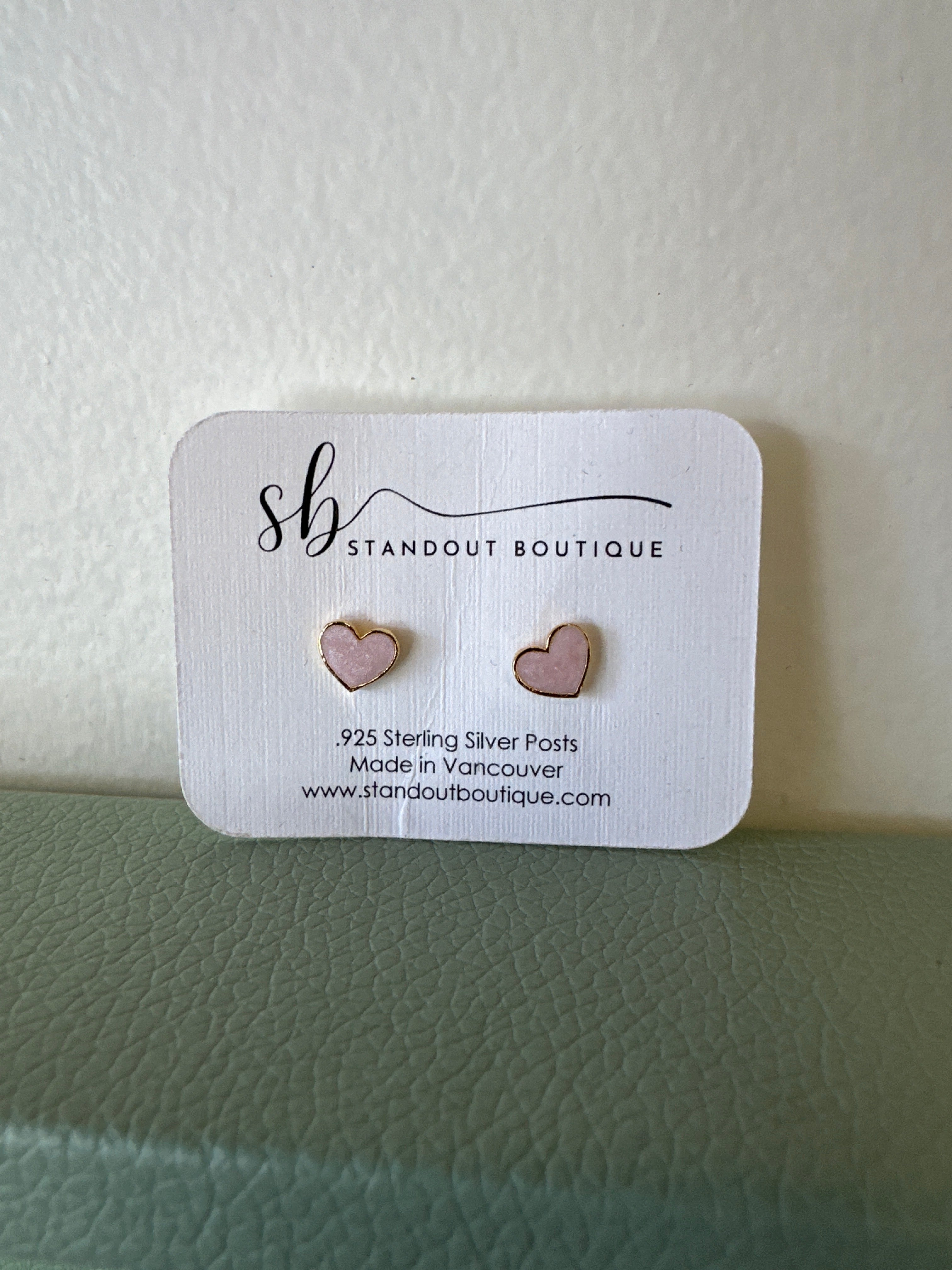 Standout Boutique Pink Heart Gold Stud Earrings