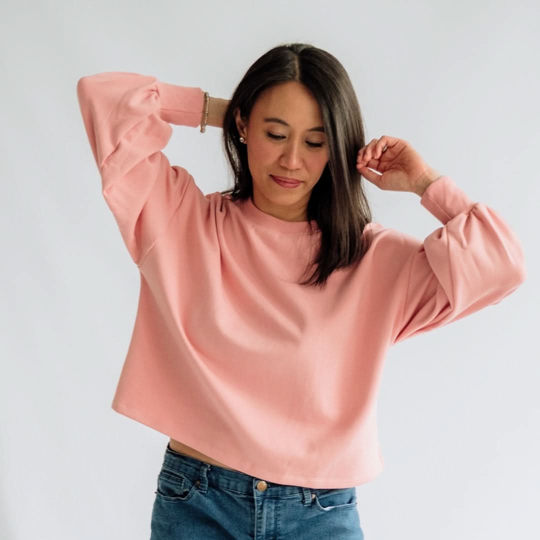 Ladies' Bamboo Fleece Cropped Pullover | Rose
