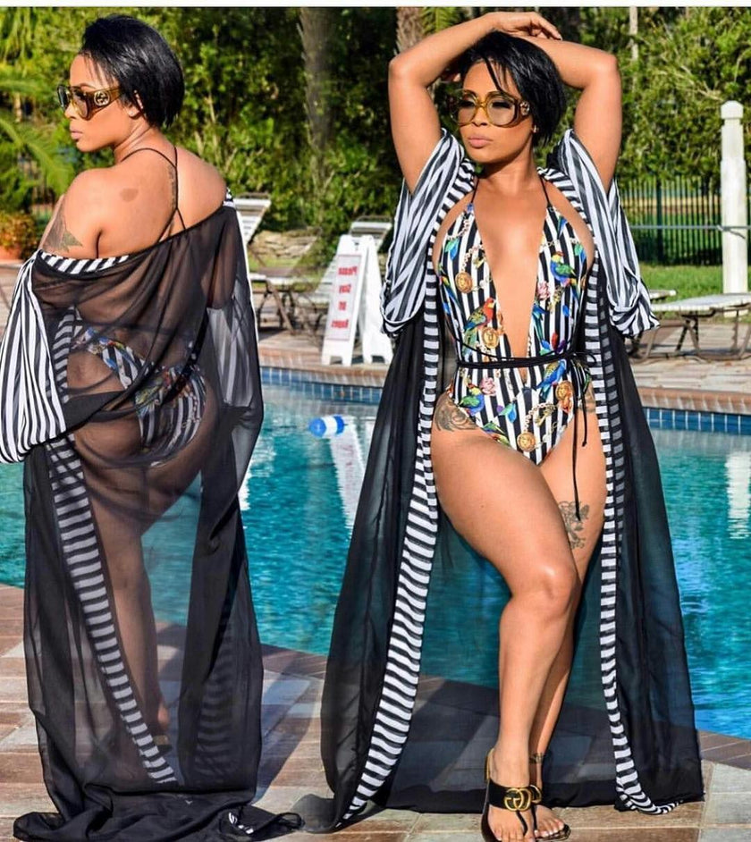 Plus Size Women Mesh Print Swimsuit | Elastic One-Piece Swimwear