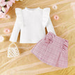 Newborn baby girl Cross-border Sunken Stripe Long Sleeve Classic Style Plaid Short Skirt Two-piece Set for baby girl