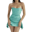 Chic Women's Fashion Tube Top Irregular Pleated Elastic Satin Mini Dress for Evening Party, Cocktail