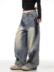 Splash Ink Ripped Machete Baggy Jeans Pant For Women Loose-fitting Wide-leg Trousers