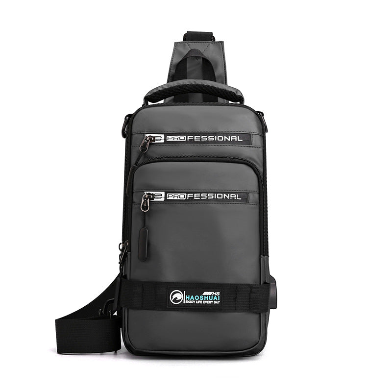 Men's Multifunction Nylon Backpack Crossbody Shoulder Bag with USB Charging Port