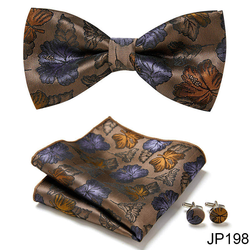 Men's Jacquard Bow Tie Set – Bow Tie, Pocket Square & Cufflinks | 36 Colors | Canada & USA