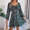 Casual Summer Floral Mini Dress Lantern Sleeve  Skater Dress