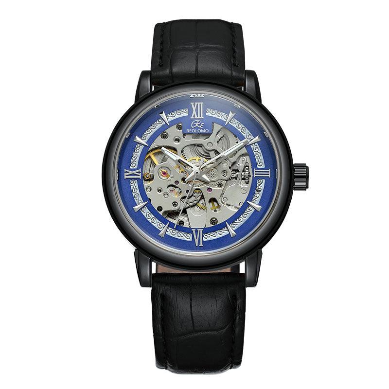 Men's Hollow-Out Mechanical Watch, Skeleton Dial Dress Watch in Gold, Silver and Black