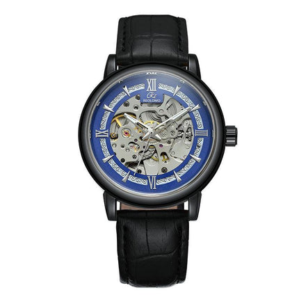 Men's Hollow-Out Mechanical Watch, Skeleton Dial Dress Watch in Gold, Silver and Black
