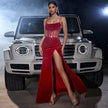 Velvet Dress Splicing Mesh Rhinestone Bodycon Dress