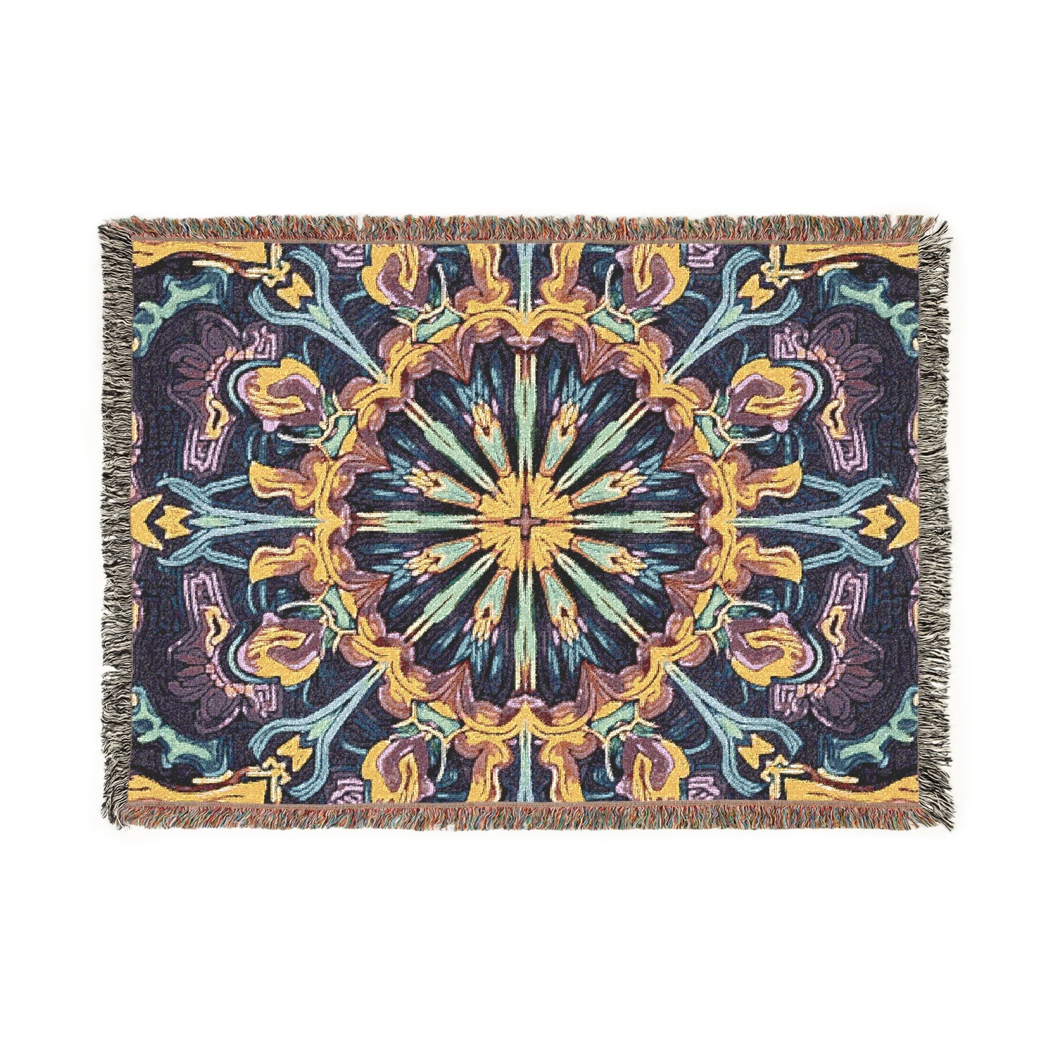 Bohemian Mosaic Woven Blanket — Vintage Tile Medallion Blanket Throw