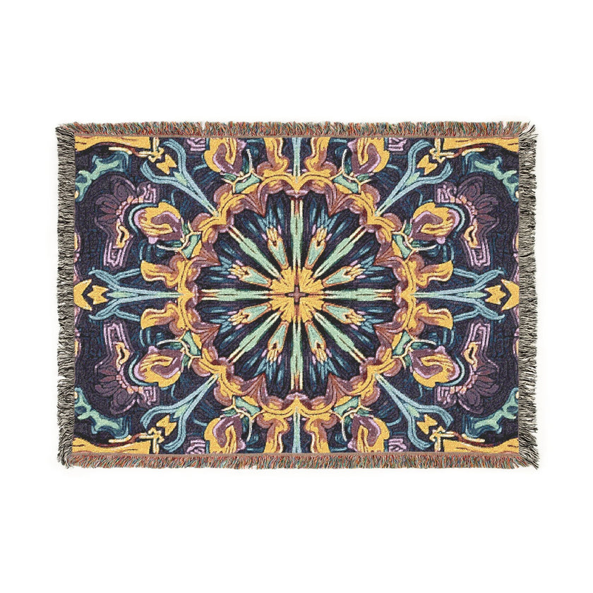 Bohemian Mosaic Woven Blanket — Vintage Tile Medallion Blanket Throw