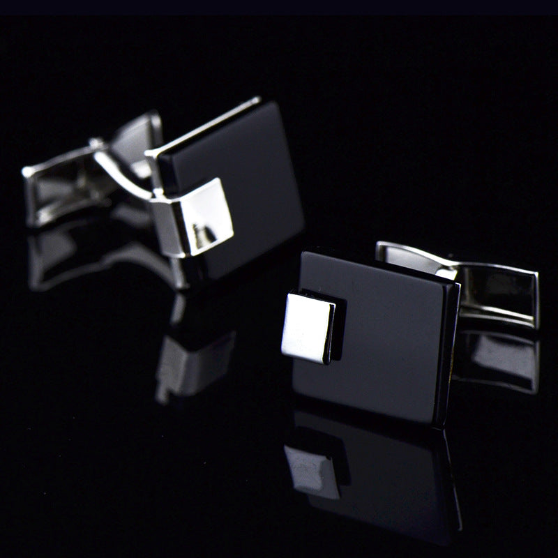 Men's Black Agate Cufflinks – 18mm Square Business French Cufflinks | Canada & USA