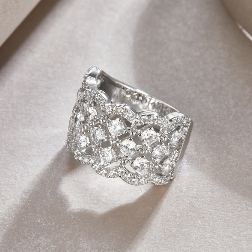 Lace Snowflake Moissanite Ring – S925 Silver, GRA Certified | Platinum, Gold & Rose Gold