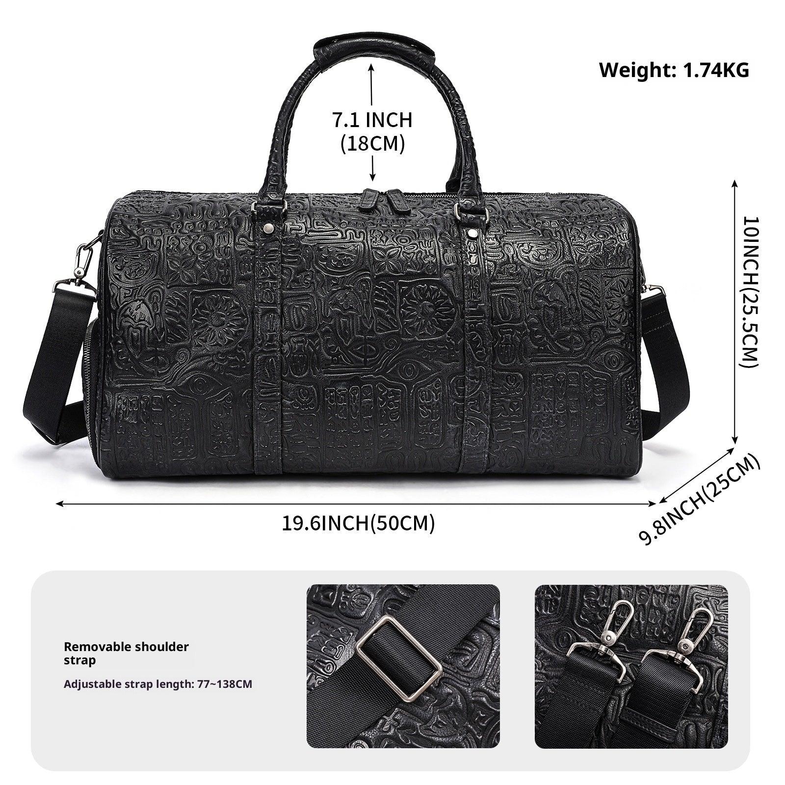 Luxury Retro Embossed Leather Duffle Bag with Shoe Compartment
